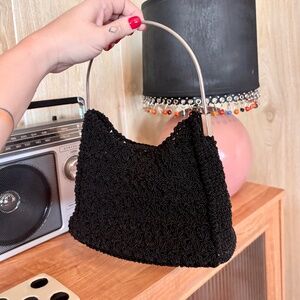 Vintage Black Crochet Metal Handle Bag 90s 2000s